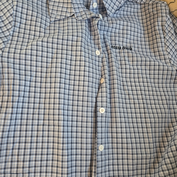 Miu Miu Blue Plaid Button-Up Shirt - Picture 10 of 11